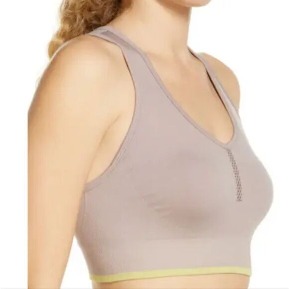 New ZELLA Gray Pulse Seamless Knit Padded Scoop-Neck Perforated Sports Bra Small - Picture 3 of 7